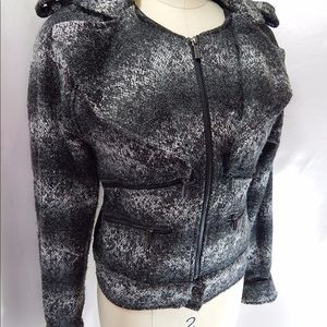 Karl Lagerfeld For Macy’s Black And White Tweed Biker Cropped Jacet